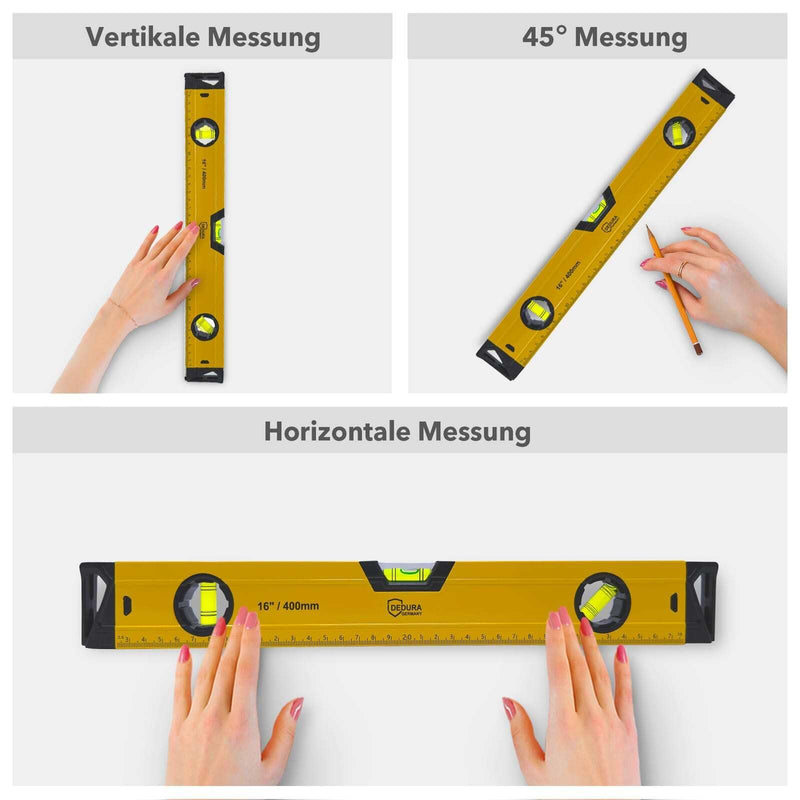 [Australia - AusPower] - Spirit Level 40 cm Small and Magnetic, Suitable for Professionals and DIY Enthusiasts, Magnetic Spirit Level with Three Levels and 40 cm Ruler, Made of Aluminium (40 cm) 40cm 