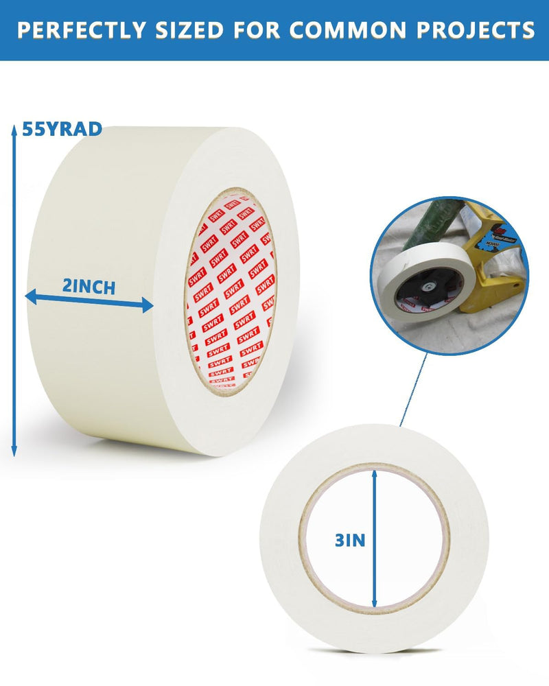 SWRT Masking Tape 2 Inch Wide x 55 Yards, 24 Rolls (1320 Total Yards), White Painters Tape for Painting, Packaging & Labeling, Clean Removal, Easy Tear, Multi Surface Adhesion Making Tape Bulk
