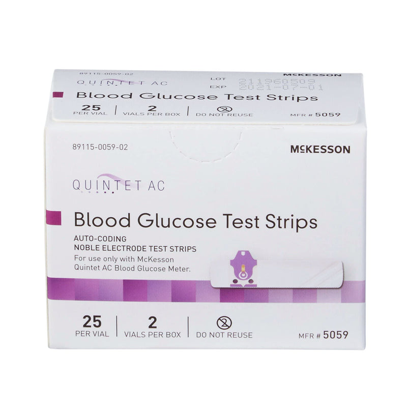 McKesson Quintet AC Blood Glucose Test Strips - Auto Coding, Noble Electrode Strips, for Self-Testing and Point-of-Care Testing of Whole Blood Glucose, 50 Strips, 1 Pack 25 Count (Pack of 2)
