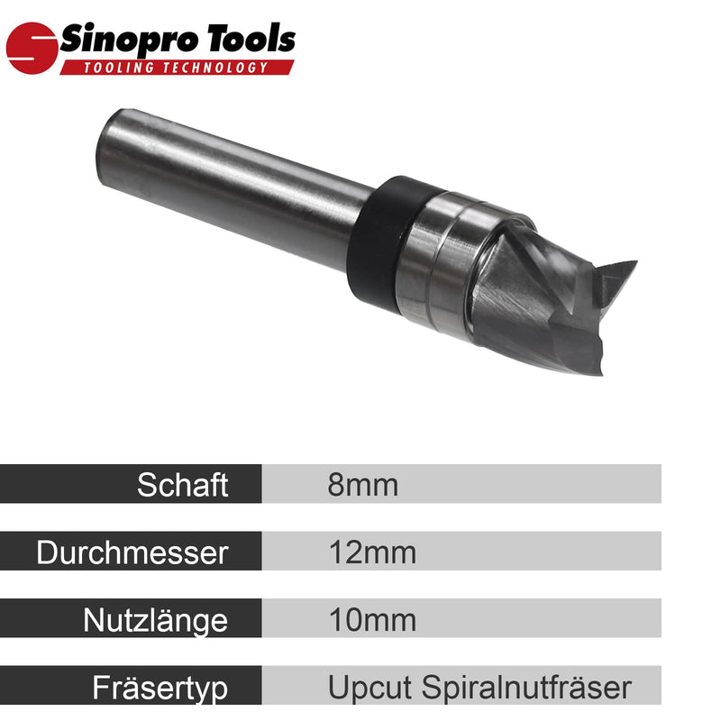 [Australia - AusPower] - Sinoprotools Spiral Cutter 8 mm Shank Solid Carbide Milling Cutter 3 Flute Up Cut Groove Cutter 12 mm Cutting Diameter 10 mm Cutting Length Flush Profile Cutter for Wood Edges Flush for Milling or 8x12x10mm 
