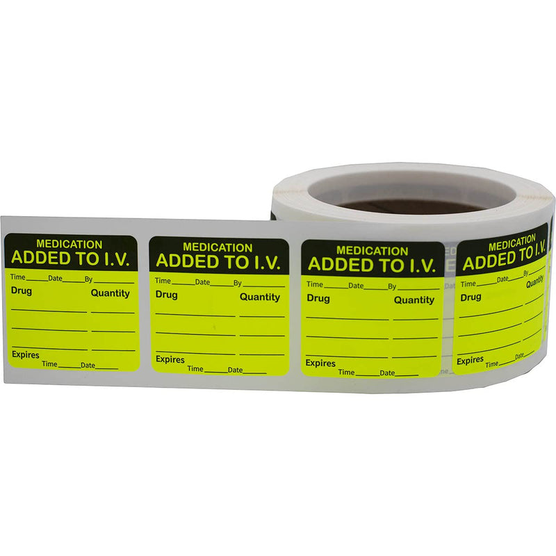 Medication Added to I.V. Veterinary Labels 2 x 2 Inch 500 Total Stickers
