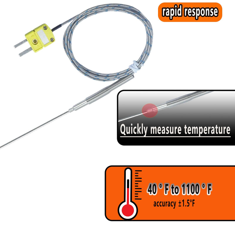 [Australia - AusPower] - 2-Pack TL1918SL K-Type thermocouple Probe Probe 11.9 inches/0.13 inches Cable 40 inches Measurement Range 40°F-1100°F 