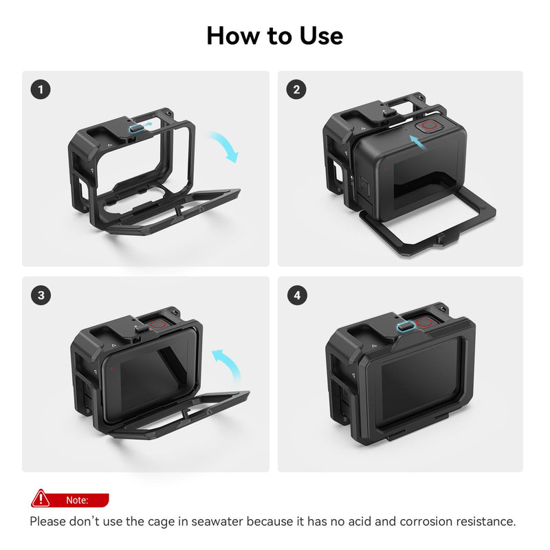 [Australia - AusPower] - SmallRig Hero12 / Hero11 / Hero 10 / Hero 9 Black Cage for GoPro, with 2 Cold Shoe Mount for GoPro Light Mod and Common Microphone, Led Video Light - 3083C 