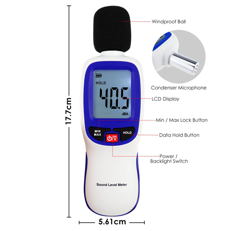 [Australia - AusPower] - Wireless Sound Level Meter with Bluetooth: Portable Decibel Meter, App Data Logging, and High Accuracy SPL Meter 0~130dB for Professional Noise Inspections and Home Use 