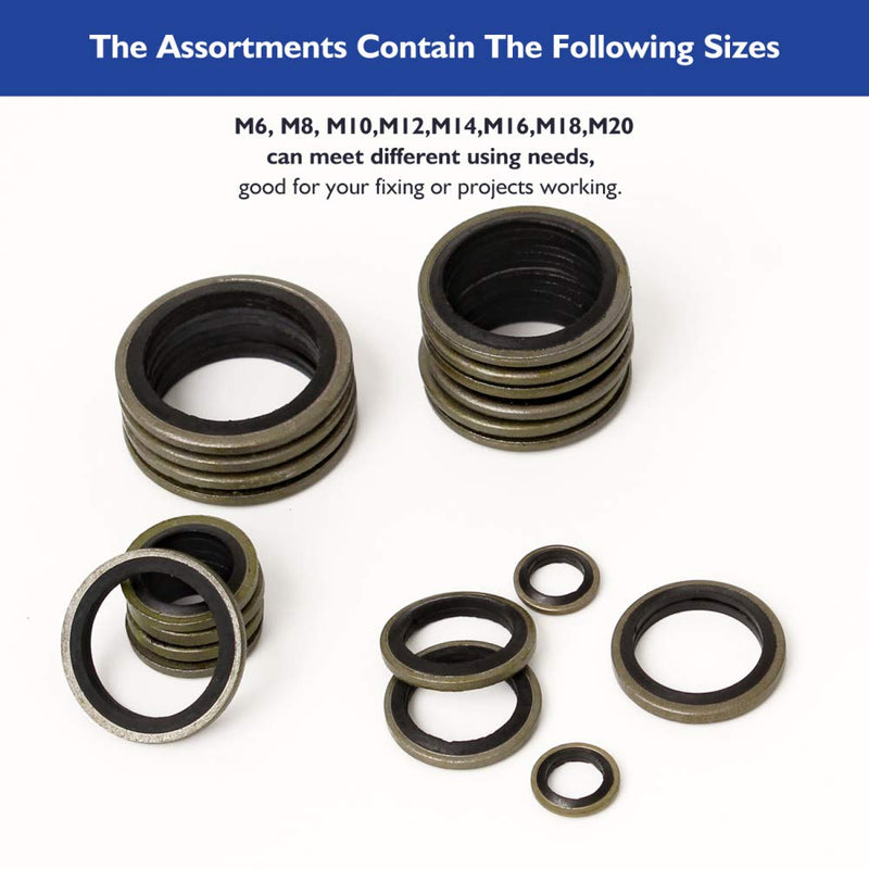 [Australia - AusPower] - 150Pcs Metal Bonded Seal Washer Assortment Kit Bonded Washer 8 Sizes M6, M8, M10, M12, M14, M16, M18, M20 