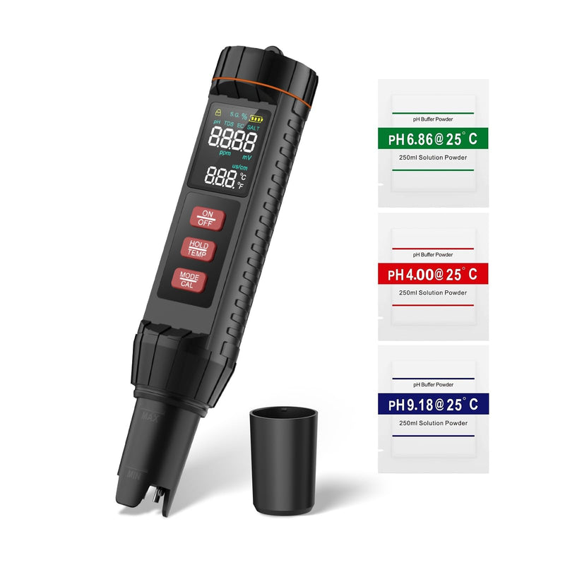 [Australia - AusPower] - Digital 7-in-1 Water Tester, High Precision 0.01 pH & Salinity Meter, for Pool Salt, Aquarium, Hydroponics, Drinking Water TDS EC ORP S.G Temp Tester with Titanium Alloy Electrode 