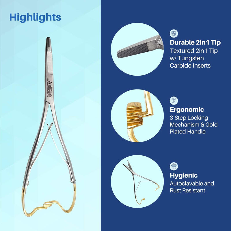 [Australia - AusPower] - Olsen Hegar Mathieu Needle Holder | Mitten Scissor Clamps | Needle Driver with Scissors Cutting Edges | 6.5 inches with Tungsten Carbide 