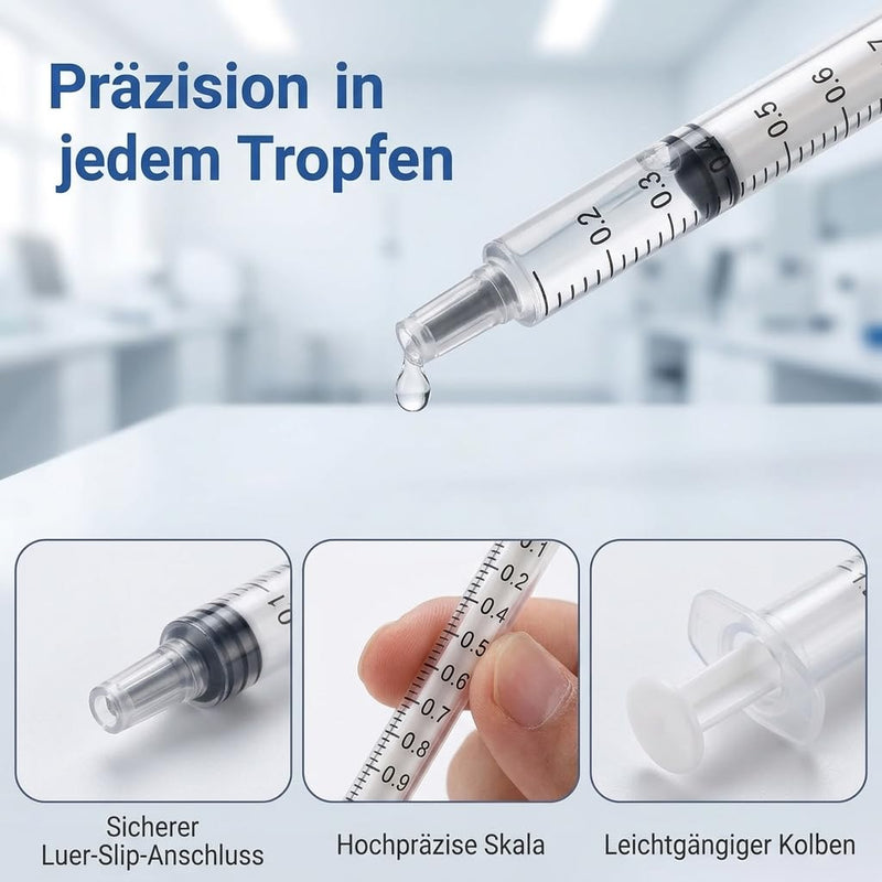 100 x 1 ml Colostrum Syringes without Needle - Sterile Disposable Syringes for Precise Dosage, Laboratory, Animal Feeding & Plant Care - Hygienic Individually Packed, Ideal for Colostrum Collecting