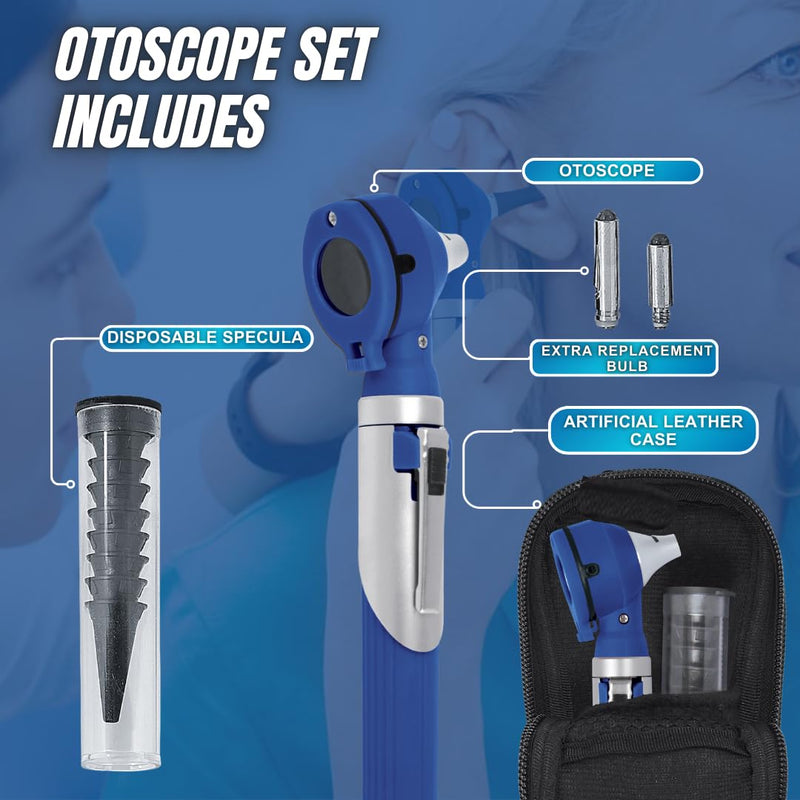 [Australia - AusPower] - Fiber Optic Mini Otoscope - Ear Scope with Light for Infection Detection, Wax Removal, and at-Home ENT Exams (Blue Color) 