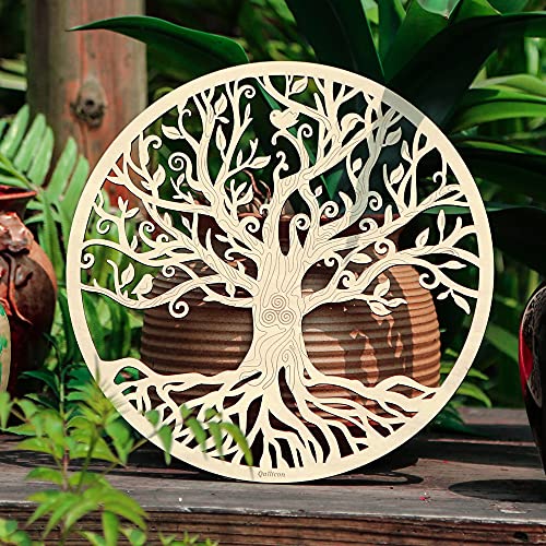 Qallicon 11.5'' Tree of Life Wall Decor Sacred Geometry Wall Art, Crystal Grid Chakra Wooden Yoga Art Decor Meditation Altar Zen Spiritual Gifts