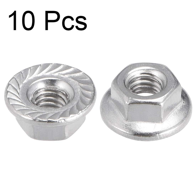 [Australia - AusPower] - uxcell M4 Serrated Flange Hex Lock Nuts, 304 Stainless Steel, 10 Pcs 