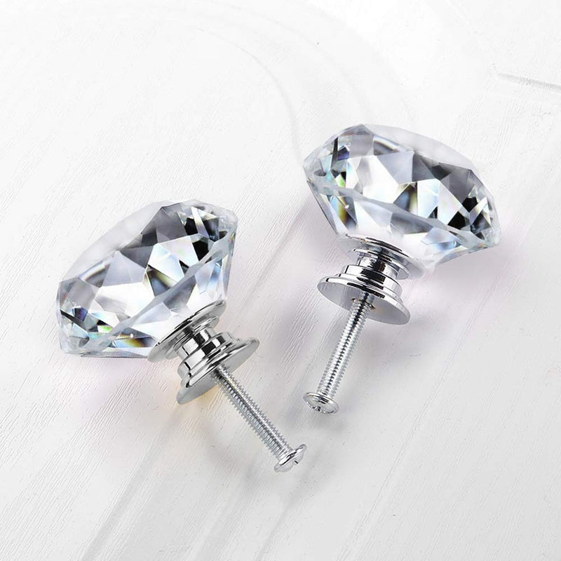 NORTHERN BROTHERS 30 Pack 30mm Crystal Cabinet Knobs, Diamond Glass Drawer Knobs with 3 Screw Sizes, for Dresser, Kitchen & Bathroom, Silver 30 Pack (30mm)