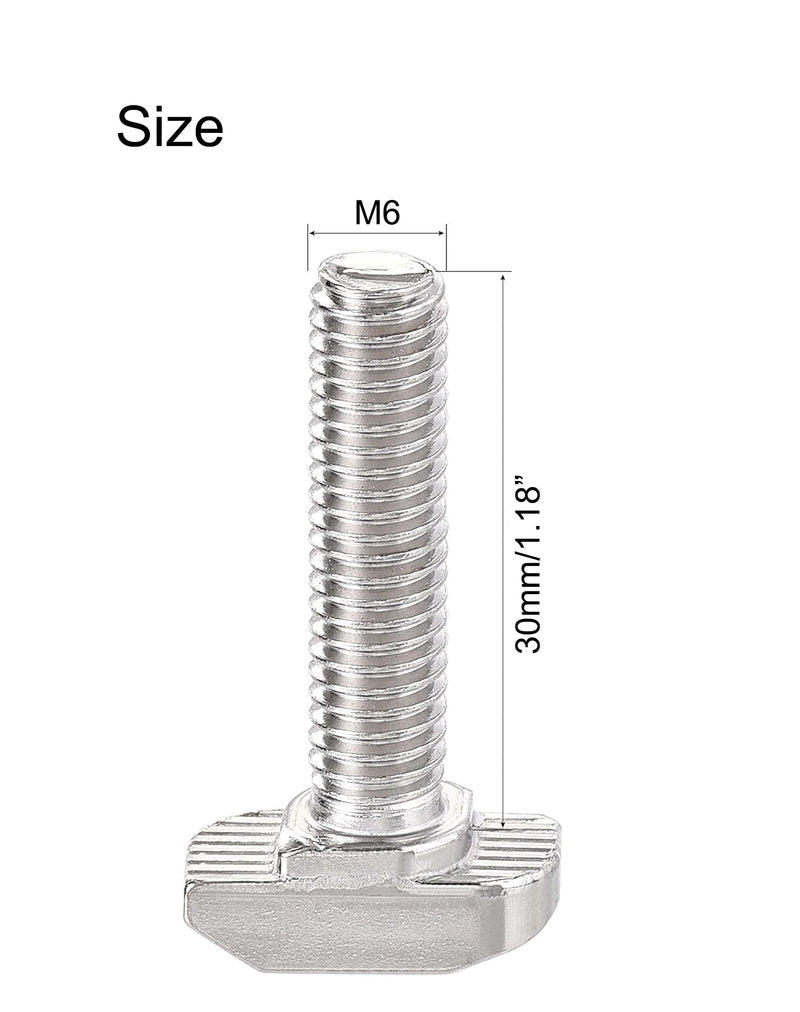 [Australia - AusPower] - M6 x 30mm T-Slot Drop-in Stud Sliding Bolts, Carbon Steel Hammer Head Bolt T Screw, T-Bolt T Shape Stud Sliding Screw for 30 Series Aluminum Profile, 20PCS M6 x 30mm 