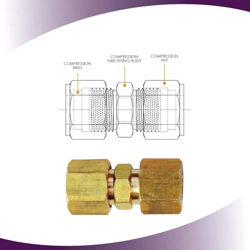 [Australia - AusPower] - Ice Maker Water Line Brass Compression Tube Fitting, 1/4” OD x 1/4” OD (2) 