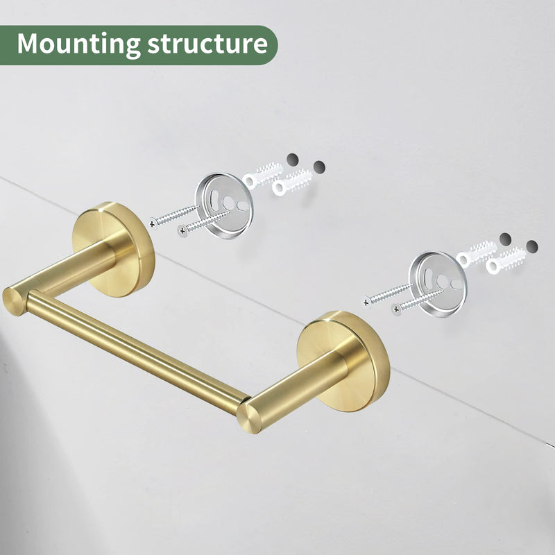 Gold Bathroom Hardware Set, Brushed Gold Toilet Paper Holder Towel Ring Robe Hooks Wall Mount Hand Towel Holder Bath Accessories Stainless Steel, 3 Pieces Brushed Gold 3 Pieces