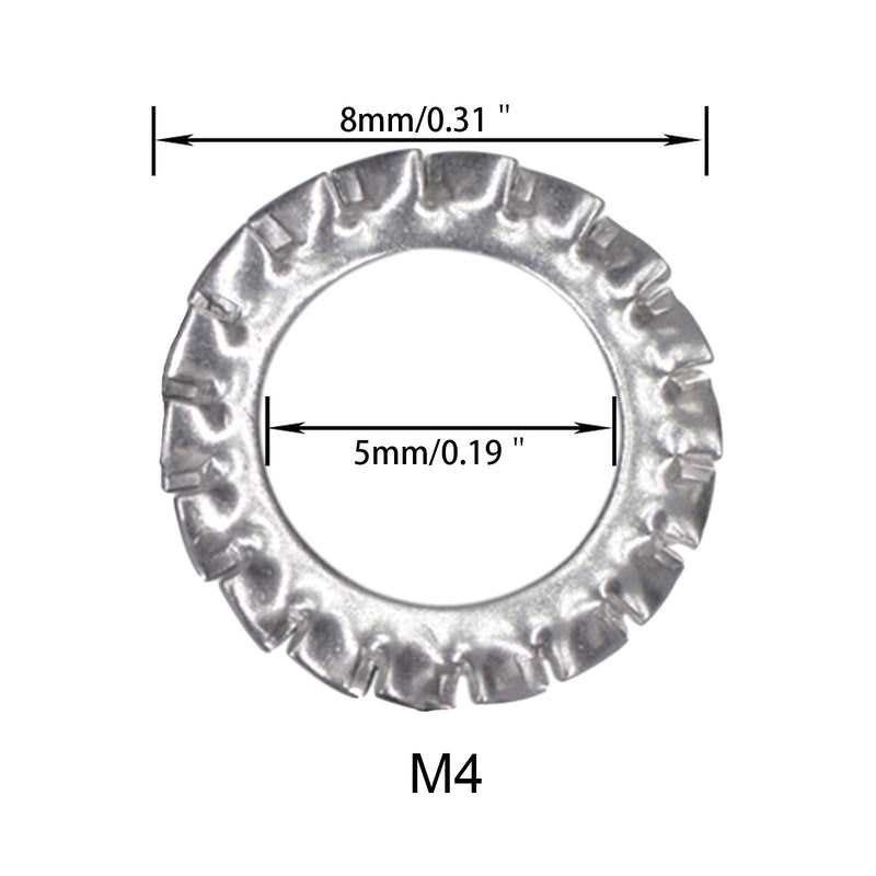 [Australia - AusPower] - M4 304 Stainless Steel External Tooth Star Lock Washers Silver Tone?100Pcs? M4 