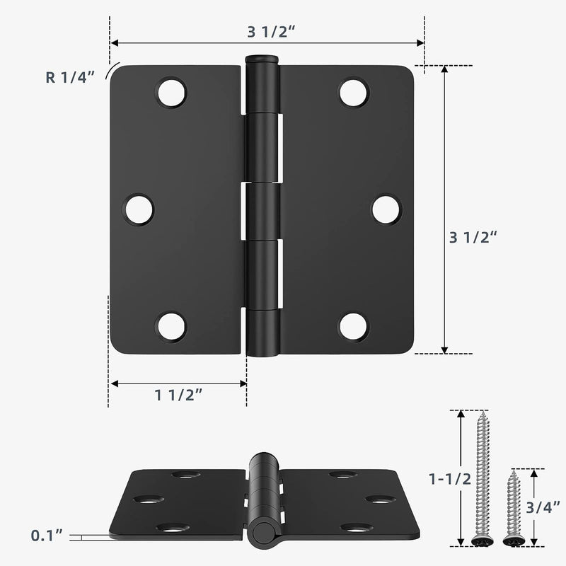[Australia - AusPower] - 3 Pack Matte Black Door Hinges for Doors 3.5 Inch with 1/4 Radius, Interior Door Hinges, Fit Standard Door 3 Pack Matte Black-1/4 Radius 