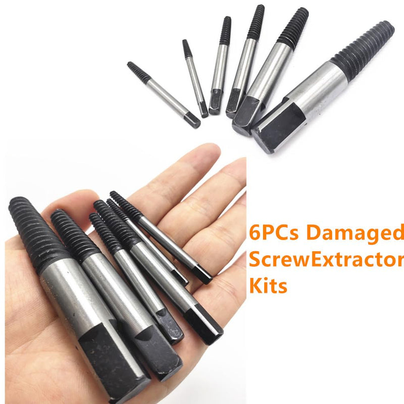 [Australia - AusPower] - 6PCs Damaged Screw Extractor Kits, Chrome-vanadium Steel Stripped Screw Extractor Broken Bolt Extractors Kit, Easy Out Damaged Bolts Remover Tool 