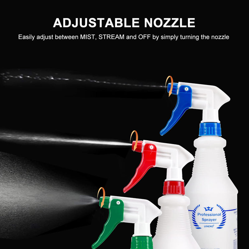 [Australia - AusPower] - Plastic Spray Bottle (3 Pack, 24 Oz, 3 Colors) Heavy Duty All-Purpose Empty Spraying Bottles Leak Proof Commercial Mist Water Bottle for Cleaning Solutions Plants Pet with Adjustable Nozzle 24 Oz, 3 Pack 