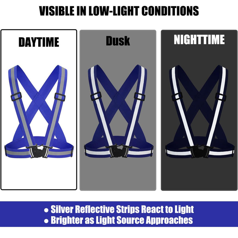 5 Pack Reflective Safety Vest for women, men and kids, Lightweight & Adjustable hi vis vest for Running, Cycling, Rucking Blue