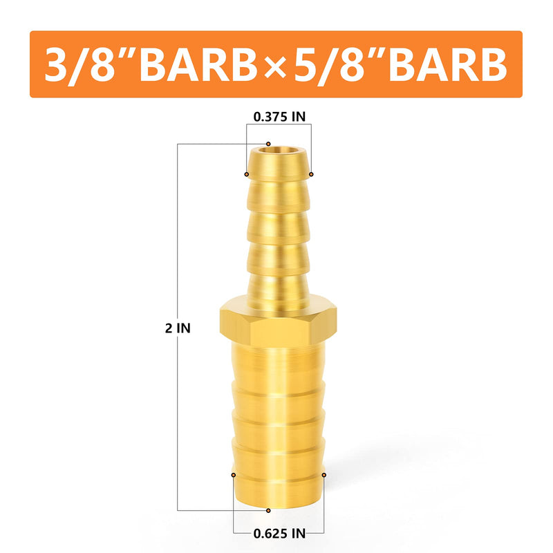 [Australia - AusPower] - GASHER 2 Pieces Brass Hose Barb Reducer, 5/8 Inch to 3/8 Inch Barb Hose ID with 4 Hose Clam, Brass Barb Reducer SPLICER Fitting Fuel/AIR/Water/Oil/Gas/WOG 5/8" Barb × 3/8" Barb?2 Way? 
