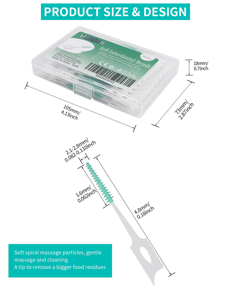 [Australia - AusPower] - 200 PCS Soft Dental Floss Picks, Dental Picks with case, Toothpicks Brush Between Teeth, Tooth Flossing Brush Disposable for Cleaning, Toothbrush Clean Tool, Green Color 200 Count (Pack of 1) 