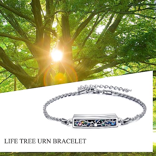 ONEFINITY Urn Bracelet for Ashes 925 Sterling Silver Abalone Shell Hummingbird/Dragonfly/Butterfly/Sunflower Cremation Jewelry for Ashes Keepsake Pendant Locket Bracelet for Women Mom Tree of Life