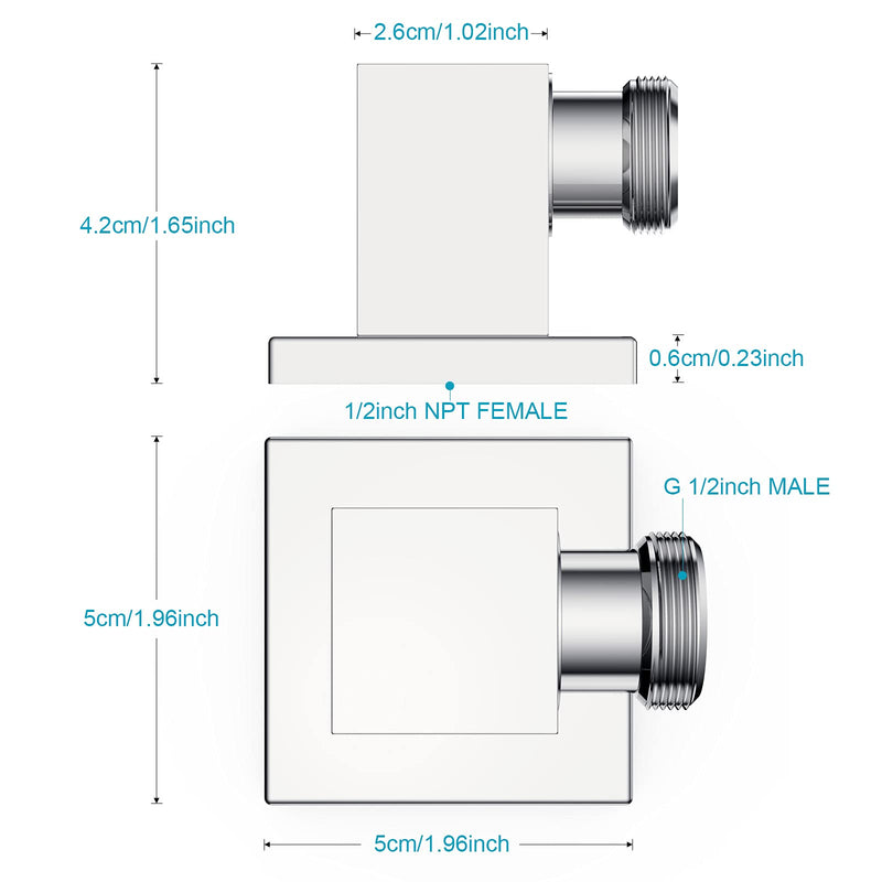 100% Brass Wall Supply Elbow For Hand Shower, Solid Brass Square Wall Elbow With Check Valve (Square, Polished Chrome)