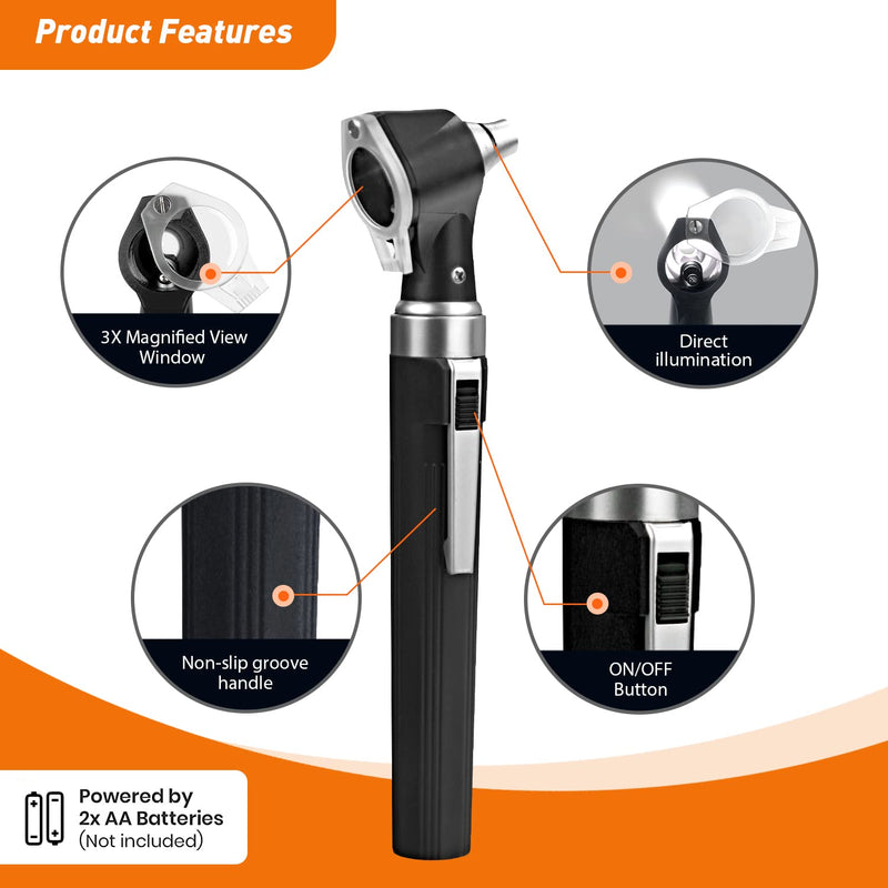 [Australia - AusPower] - Scian Otoscope - Ear Scope with Light, Ear Infection Detector, Pocket Ear Checker Kit with 3X Magnify lens & 8 Speculum Tips for Kids,Elders,Dogs,Home Use (Purple) Black 
