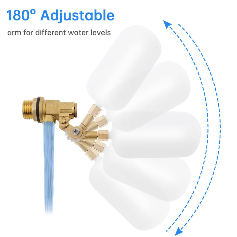 [Australia - AusPower] - 2 Pcs 1/2 Inch Brass Float Valve, Automatic Water Level Control High Pressure Adjustable Arm Over 180 degreesfor Water Tanks, Fountain Float, Livestock Troughs 