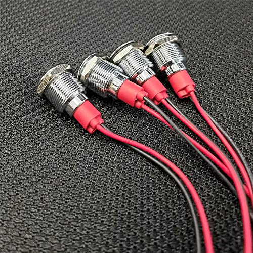 GUUZI 12mm LED Indicator Light 12-24V Waterproof Signal Light Metal Plate LED Indicator Signal Light Plate Mount Flat Head with Wires Silver Housing (Green, 4 Pack) Green