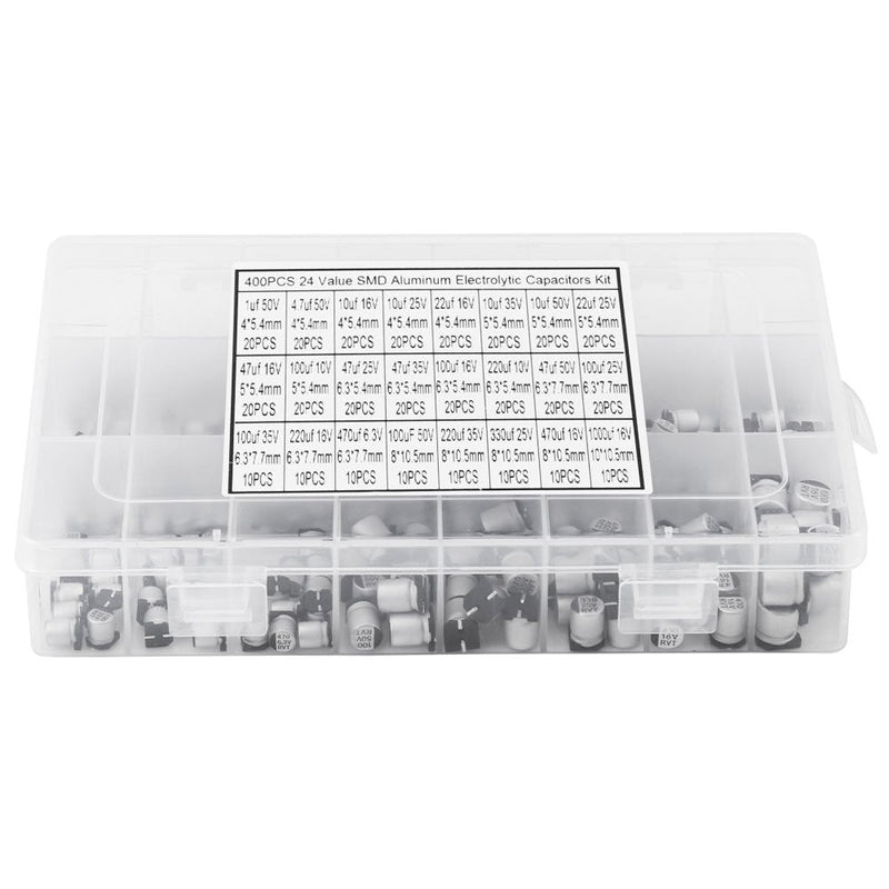[Australia - AusPower] - 400PCS Electrolytic Capacitors Kit, 24 Values SMD Capacitor Kit, with Storage Box, 1uF - 1000uF, for Computer, Notebook, Radio, DIY 