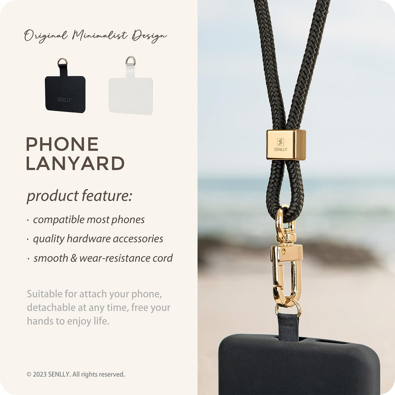 [Australia - AusPower] - SENLLY Phone Lanyard with Ultra Thin Patch, Original Minimalist Design Neck Strap Compatible All Smartphone 101 Black 