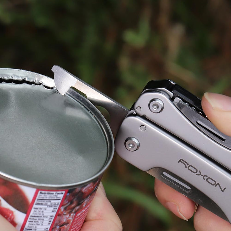 ROXON S803E Elite Flash Multitool with 20 functions including strong pliers, Flint Rod, full-size lockable blades for Outdoor Essential Survival Tool (D2 Blade) D2 Blade