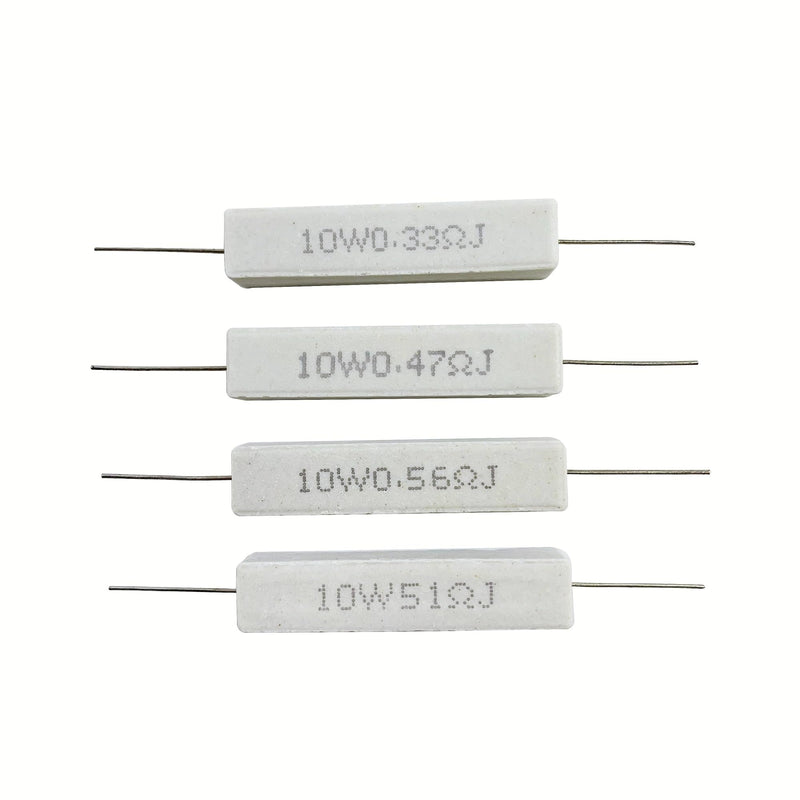 [Australia - AusPower] - 25 Values 50 Pieces Ceramic Cement Resistor KIT 10W Resistance 10 Watt ±5% Power Resistors (0.05 Ohm - 100 Ohm) 0.05Ω-100Ω 50PCS 