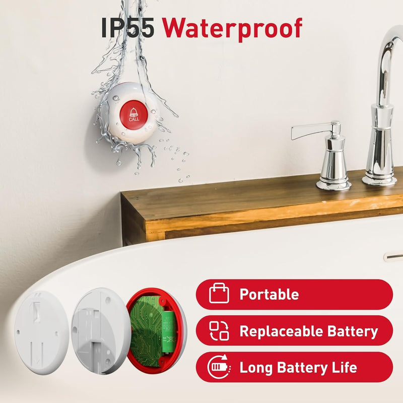 Connected Caregiver Wireless Pager Smart Call System 2 SOS Call Buttons/Transmitters 2 Receivers Nurse Calling Alert Patient Help System for Home/Personal Attention Pager 500+Feet Plugin Receiver
