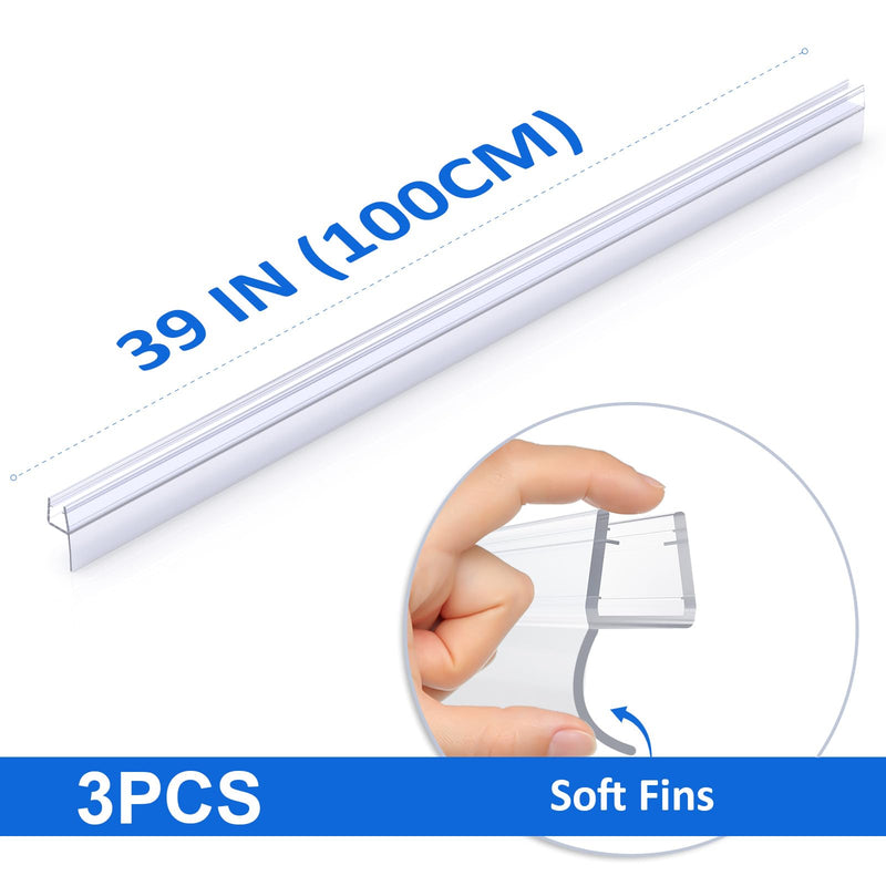 Yecaye 3 Pack Shower Door Seal,Shower Door Sweep,Frameless Glass Seal Strip for Side Door,Stop Leaks and Create a Water Barrier Guard (Side-3/8 x39) Side-3/8"x39"