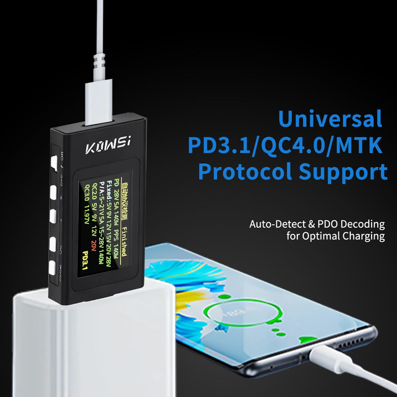 [Australia - AusPower] - USB C Power Meter USB C Tester, 3-36V 0-12A PD3.1 QC4.0 PDO Decoding High Precision Two-Way Measurement Voltage Current Capacity Voltmeter Ammeter Detector Digital Tester Multimeter for Charger Cable 