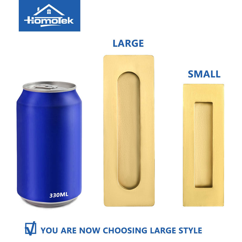 HOMOTEK 7 in Flush Pull Sliding Closet Door Handles 4 Pack Recessed Rectangular Big Handles Bypass Door Handles, Large Size Stainless Steel Barn Door Finger Pull Set, Free of Sharp Edge(Brushed Brass) Large-18cm 4Pack-Brushed Brass
