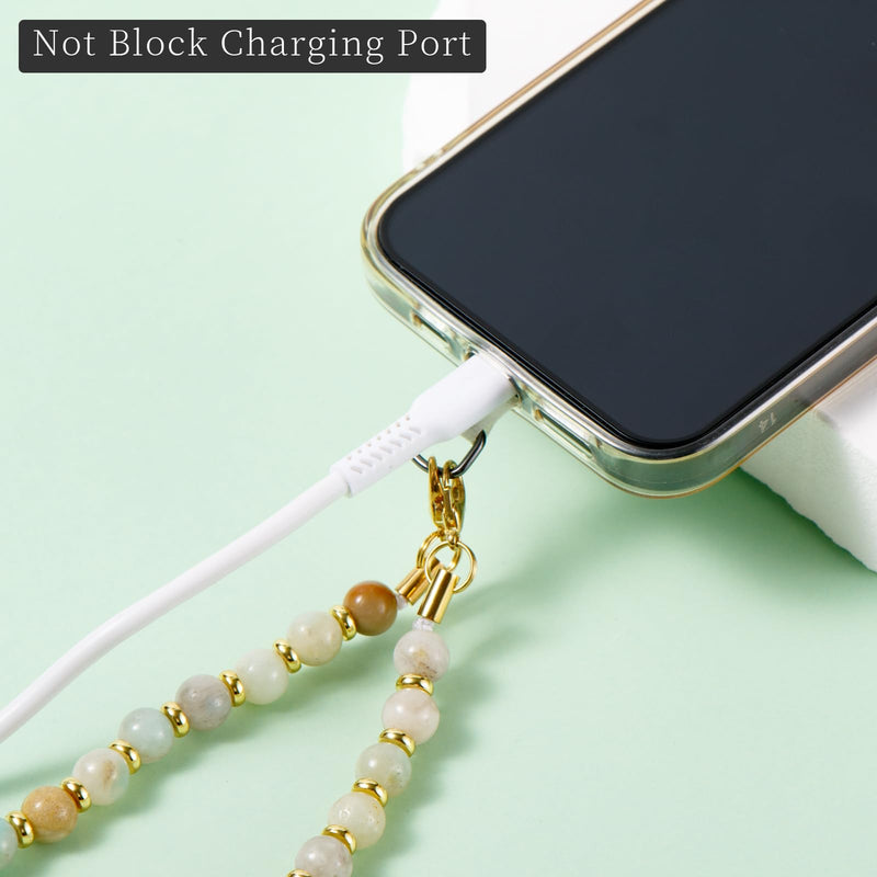 [Australia - AusPower] - Phone Charm with Beaded Marble, Cell Phone Lanyard with Tether Tab, Phone Chain Strap, Hands-Free Wrist Strap, Phone Strap for Women Compatible with iPhone 14 Pro Max/ 13 Pro Max/ 12 Pro Max/(Green) Green Natural Stone 