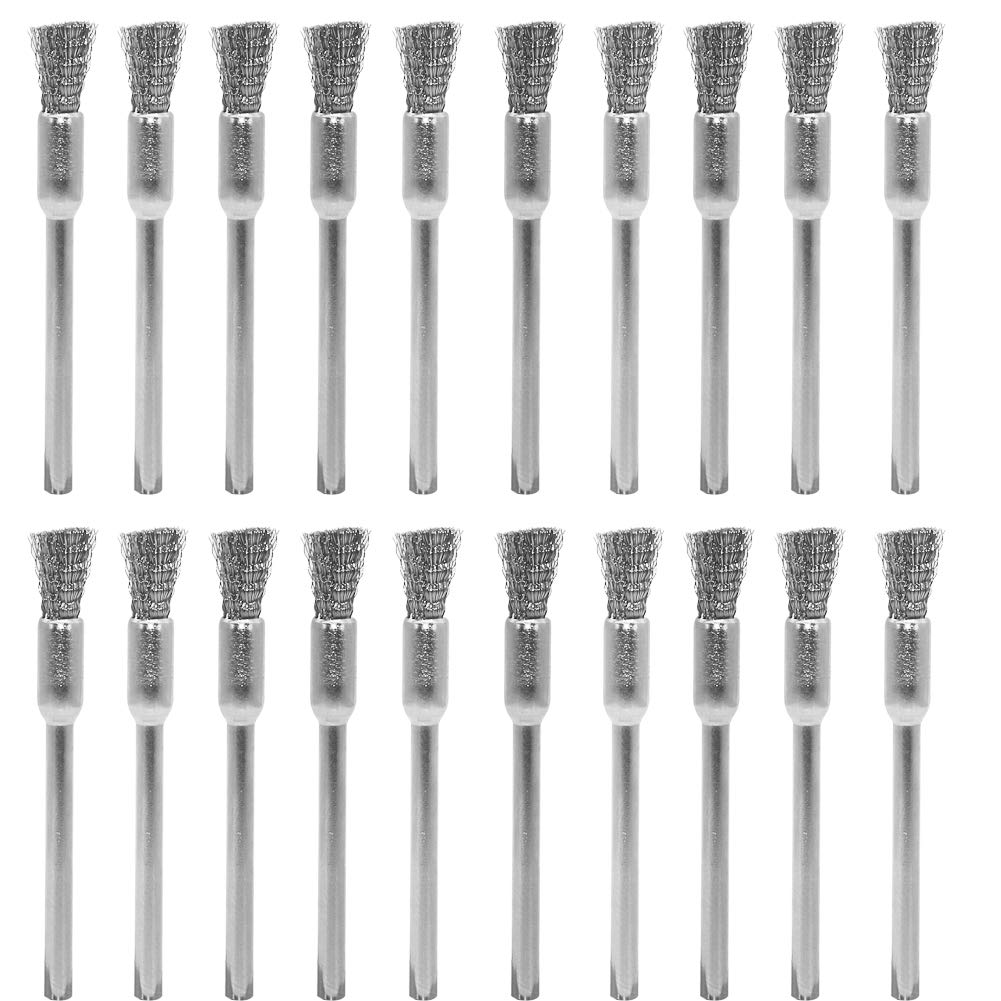 20 pcs Steel Cleaning End Brushes Pen 1/5?(5mm) x 1/8?(3mm) Wire Brush Rust Paint Removal Bits Polishing Rotary Tools Wire Brush 3*5mm 20PCS