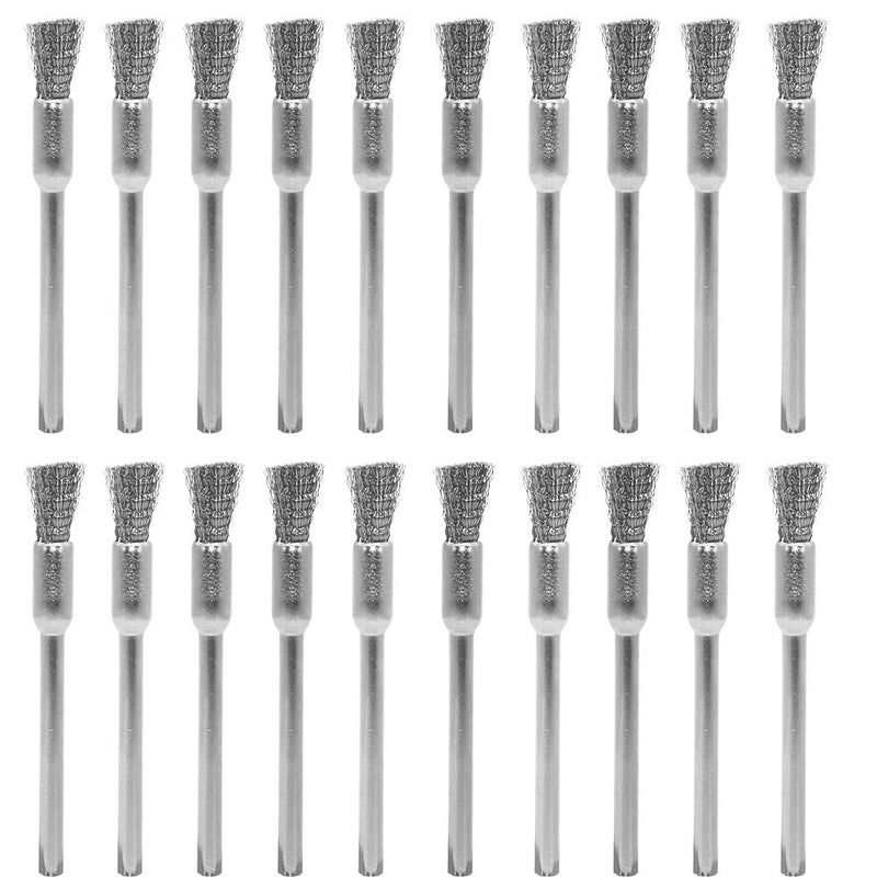 20 pcs Steel Cleaning End Brushes Pen 1/5?(5mm) x 1/8?(3mm) Wire Brush Rust Paint Removal Bits Polishing Rotary Tools Wire Brush 3*5mm 20PCS