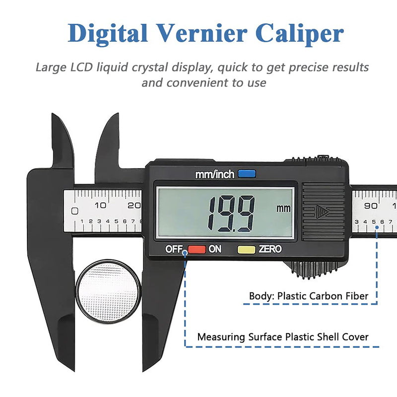 [Australia - AusPower] - Mesee Digital Caliper, 150mm Accuracy LCD Digital Caliper Gauge Carbon Fiber Electronic Micrometer Ruler Measuring Tool for Length Width Depth Inner Diameter and Outer Diameter 