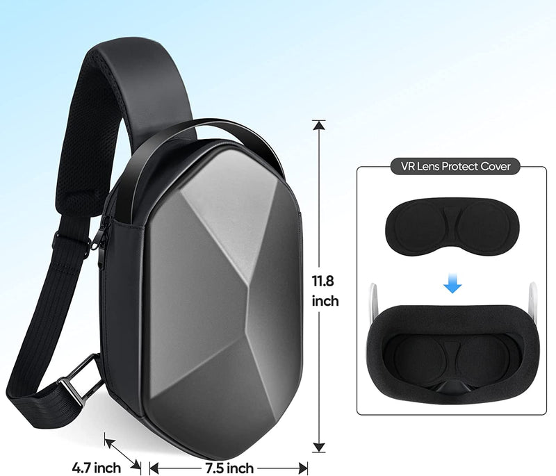 [Australia - AusPower] - Carrying Travel Case for Oculus Meta Quest 2, Quest 3, Apple Vision Pro Accessories, Expandable Capacity Fixed Storage Controllers and Head Strap and All, Crossbody Sling Backpack Black 