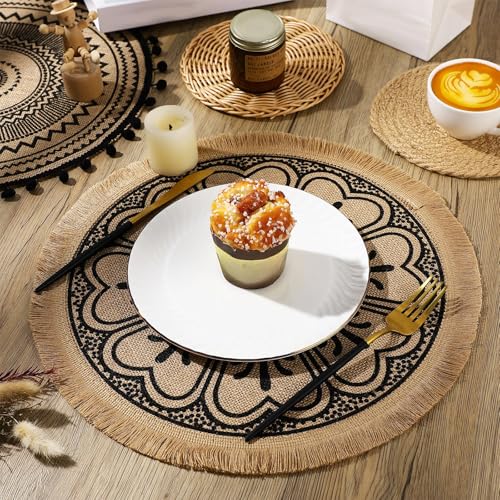 15 Pcs Boho Wall Basket Decor Woven Rattan Seagrass Wall Decor Hanging Rustic Farmhouse Round Handmade Wicker Decoration, Western Art for Living Room Kitchen Bedroom Home Nursery
