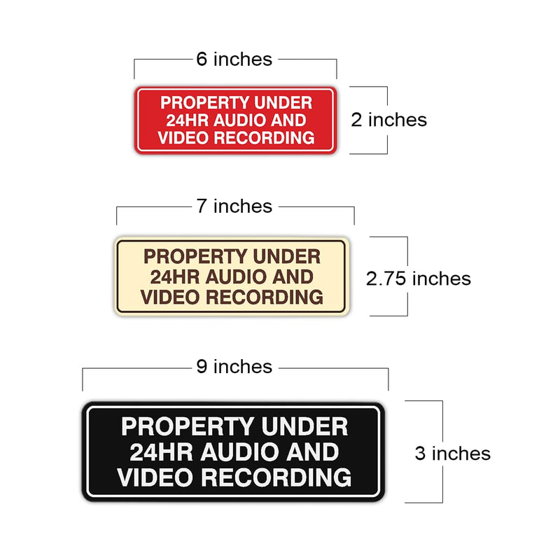 Standard Property Under 24hr Audio Video Recording Sign - Easy Installation | Durable Wall or Door Sign (Black) - Large (5 Pack) 3 x 9" - Large (5 Pack) Black