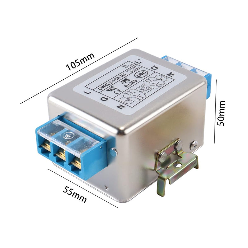 CW4L2-10A-S EMI Filter, 10A 50/60Hz 230V Single Phase Filter, for Suppressing Continuous Intermittent Pulse Intermittent Impulse Interference