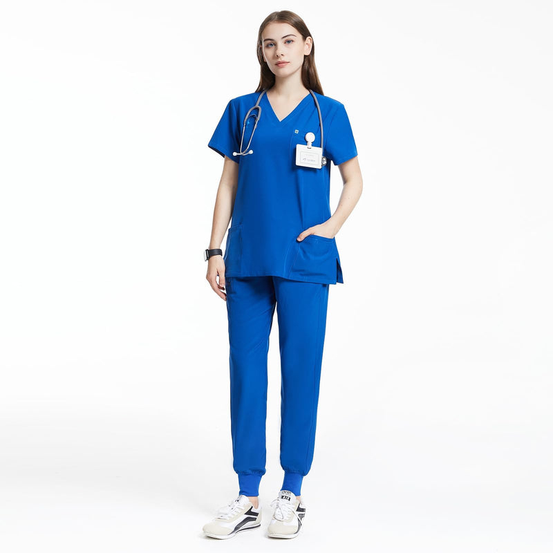 [Australia - AusPower] - Uniforms World Scrubs for Women Set - Stretch Scrub Top & Pants with 8 Pockets, Yoga Waistband, Anti Wrinkle, Slim Fit Royal Blue Medium 