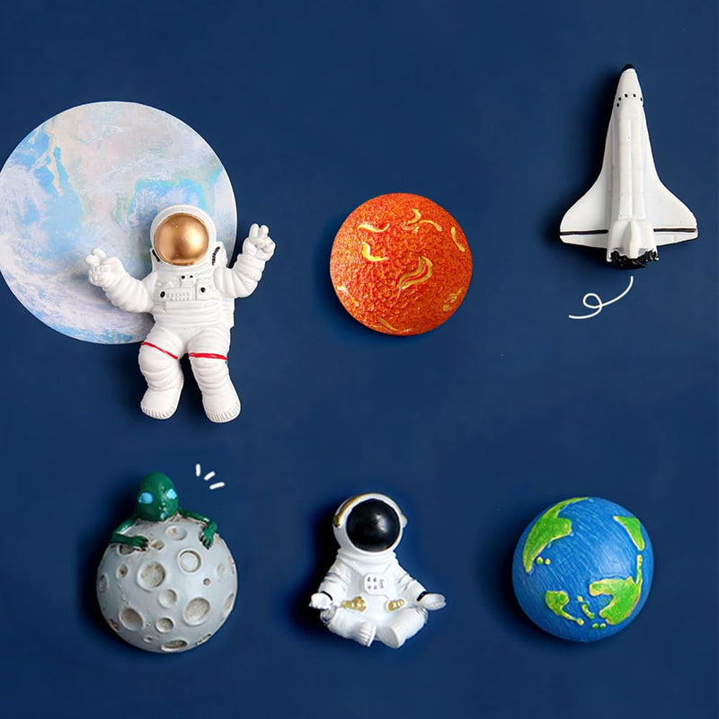 [Australia - AusPower] - 6 Pcs Astronaut Refrigerator Magnets, Space Series Office Magnets, Planetary Whiteboard Magnets - Resin Astronaut, Alien Moon, Mars, Earth, Airship 