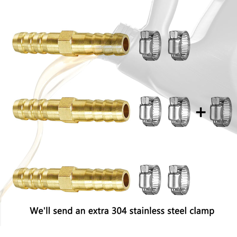 [Australia - AusPower] - 3 PCS Solid Brass 3/8"×3/8"(10mm) Barbed Hose Fittings with 7 PCS Pipe Clamps, Hose Repair Kit,For Water/Air/Oil/Gas/Fuel, 2-way(straight) 3/8" - I shape (3PCS) 